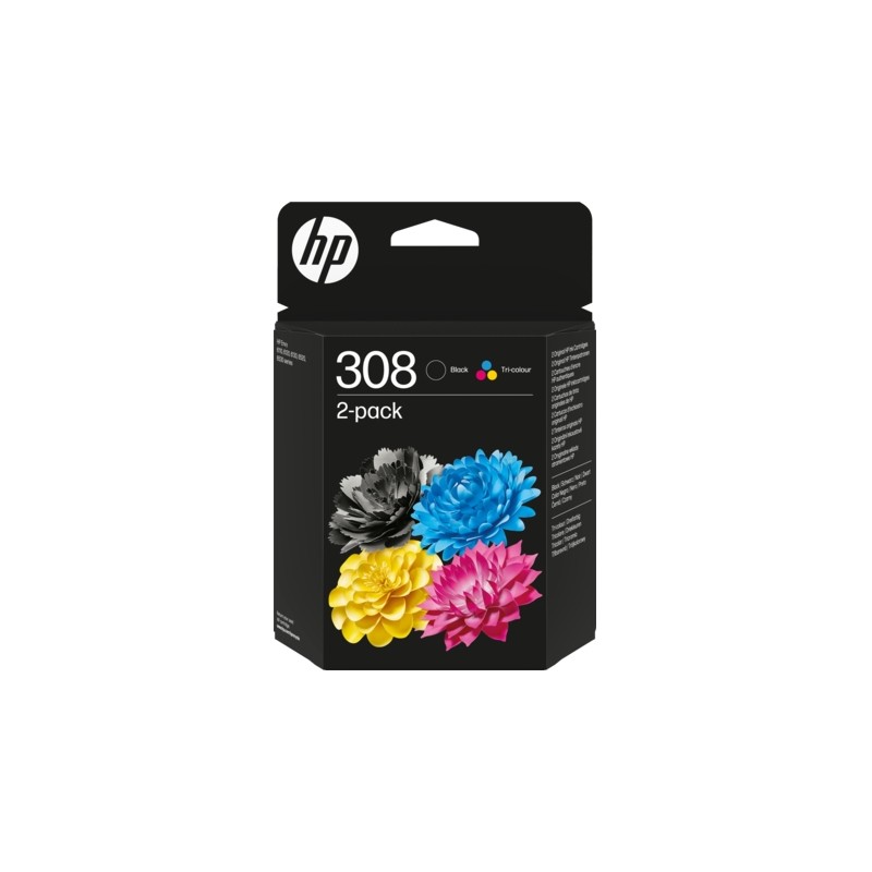 HP 308 Noir + Couleur Pack de 2 Cartouches Originales - 6L6S6UE