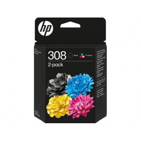 HP 308 Noir + Couleur Pack de 2 Cartouches Originales - 6L6S6UE