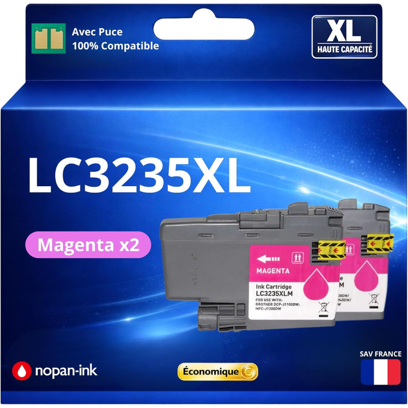 Pack 2 Cartouches Encre Magenta LC3235XL LC3233XL Compatible pour Brother DCP J1100DW MFC J1300DW