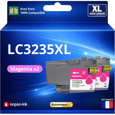 Pack 2 Cartouches Encre Magenta LC3235XL LC3233XL Compatible pour Brother DCP J1100DW MFC J1300DW