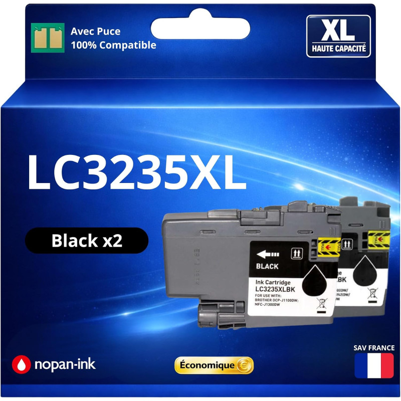 Pack 2 Cartouches Encre Noir LC3235XL LC3233XL Compatible pour Brother DCP J1100DW MFC J1300DW