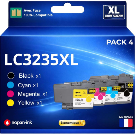 Pack 4 Cartouches Encre Noir Cyan Magenta Jaune LC3235XL LC3233XL Compatible pour Brother DCP J1100DW MFC J1300DW