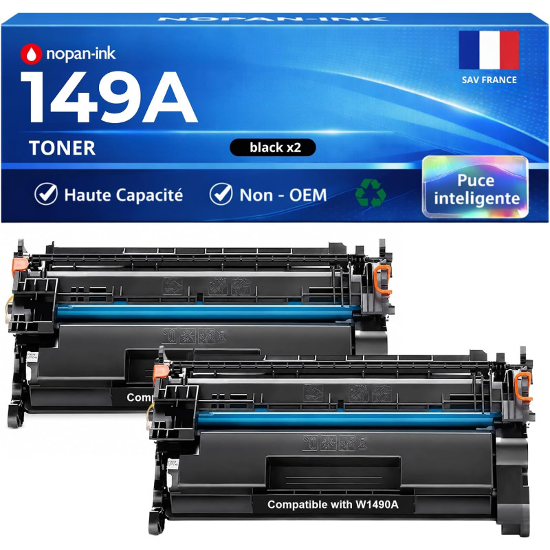 2X Noir W1490A 149A Toner Compatible pour HP LaserJet Pro 4001dn 4002dn